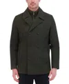 Kenneth Cole Men's Double Breasted Wool Blend Peacoat With Bib In Dark Olive