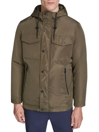 Kenneth Cole Men's Drawstring Hood Regular Fit Rain Jacket In Green