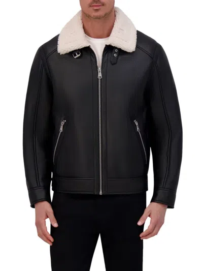 Kenneth Cole Men's Faux-shearling Moto Jacket In Black
