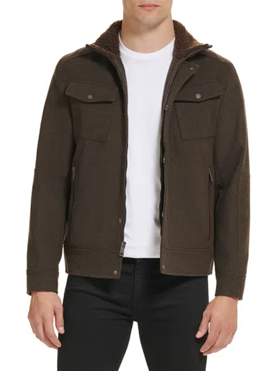 Kenneth Cole Men's Faux Shearling Wool Blend Trucker Jacket In Brown