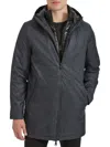Kenneth Cole Men's Water-resistant Hooded Stadium Coat With Removable Puffer Bib In Charcoal Grey