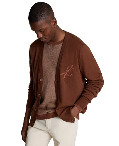 Kenneth Cole Logo Cardigan In Brown