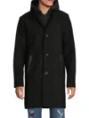 Kenneth Cole Men's Melton Walker Mixed Media Hooded Bib Overcoat In Black
