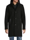 KENNETH COLE MEN'S MELTON WALKER MIXED MEDIA HOODED BIB OVERCOAT