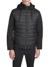 Kenneth Cole Men's Mixed-media Quilted Hooded Slim Fit Jacket In Black