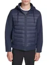Kenneth Cole Men's Mixed-media Quilted Hooded Slim Fit Jacket In Blue