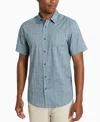 Kenneth Cole Men's Patch Pocket Short Sleeve Button Front Shirt In Texture Pinstripeblue