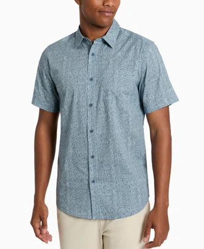 Kenneth Cole Men's Patch Pocket Short Sleeve Button Front Shirt In Texture Pinstripeblue