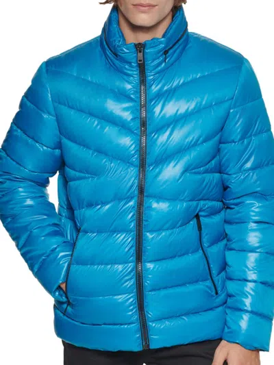 Kenneth Cole Mixed Quilted Packable Puffer Jacket In Red