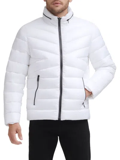 Kenneth Cole Men's Quilted Zip Up Jacket In White