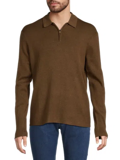 Kenneth Cole Men's Ribbed Quarter Zip Up Polo In Brown