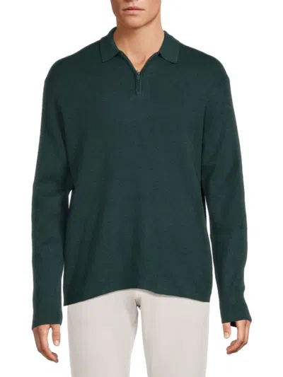 Kenneth Cole Men's Ribbed Quarter Zip Up Polo In Black
