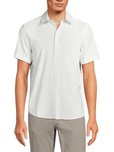 Kenneth Cole Men's Short Sleeve Button Down Shirt In White Green