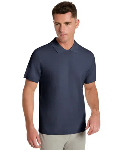 Kenneth Cole Men's Short Sleeve Waffle Knit Polo Sweater In Blue