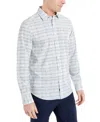 Kenneth Cole Men's Slim Fit Performance Shirt In Distressed Check Blue Pattern