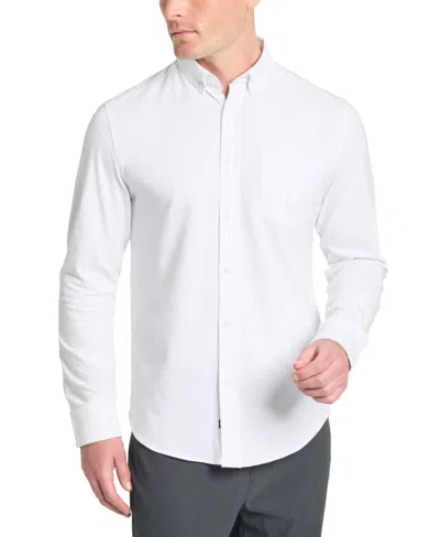 Kenneth Cole Men's Slim-fit Plain White Performance Long-sleeve Button-down Shirt