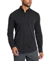 Kenneth Cole Men's Slim-fit Plain White Performance Long-sleeve Button-down Shirt In Black