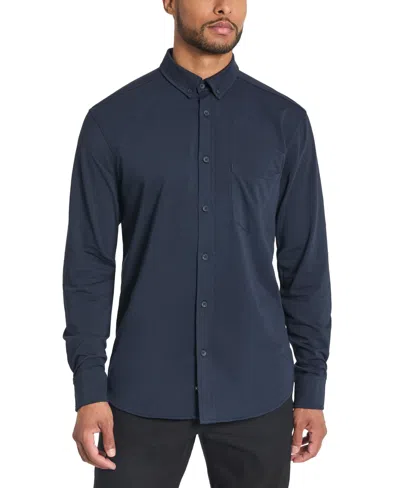 Kenneth Cole Men's Slim-fit Plain White Performance Long-sleeve Button-down Shirt In Navy