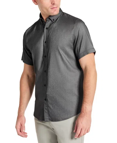 Kenneth Cole Men's Slim Fit Short Sleeve Button-down Sport Shirt In Black