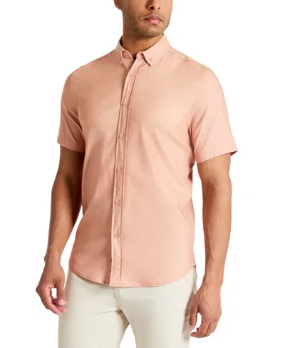 Kenneth Cole Men's Slim Fit Short Sleeve Button-down Sport Shirt In Coral