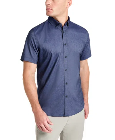 Kenneth Cole Men's Slim Fit Short Sleeve Button-down Sport Shirt In Navy