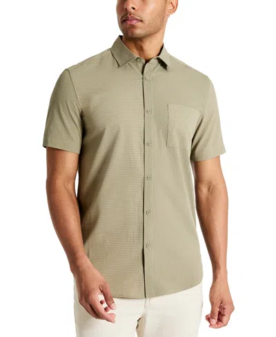 Kenneth Cole Men's Slim Fit Short-sleeve Mixed Media Sport Shirt In Green