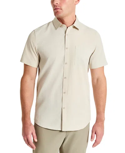 Kenneth Cole Men's Slim Fit Short-sleeve Mixed Media Sport Shirt In Tan