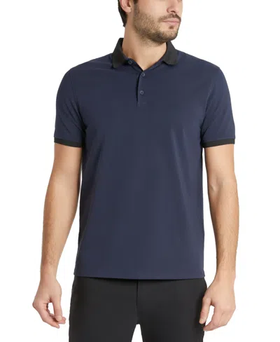 Kenneth Cole Contrast Placket Button Polo In Black