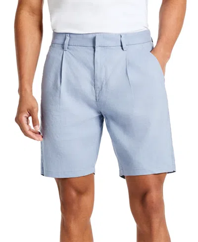 Kenneth Cole Men's Solid Pleated 8" Performance Shorts In Blue
