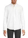 Kenneth Cole Long Sleeve Button Down Stretch Shirt With Pocket In White