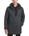 Kenneth Cole Men's Water-resistant Hooded Stadium Coat With Removable Puffer Bib In Charcoal Twill