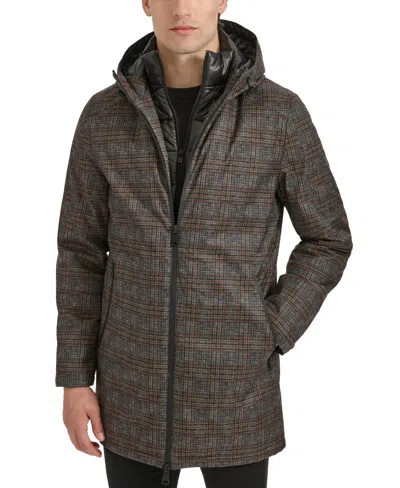 KENNETH COLE MEN'S WATER-RESISTANT HOODED STADIUM COAT WITH REMOVABLE PUFFER BIB