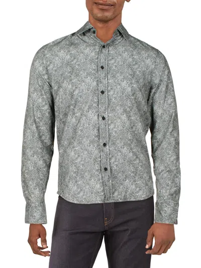 Kenneth Cole Mens Printed Collared Button-down Shirt In Black