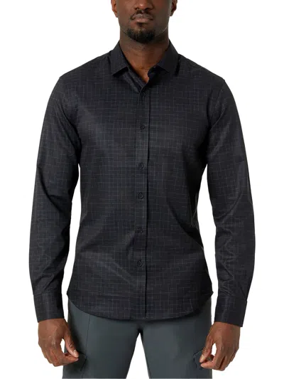Kenneth Cole Mens Window Pane Stretch Button-down Shirt In Black