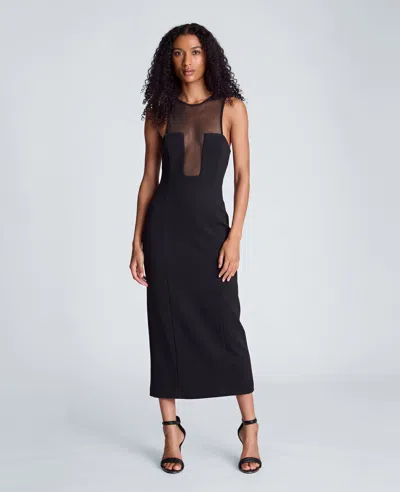 Kenneth Cole Mesh Insert Scuba Midi Dress In Black
