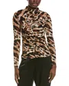 Kenneth Cole Mesh Print Top In Brown