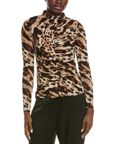 Kenneth Cole Mesh Print Top In Brown