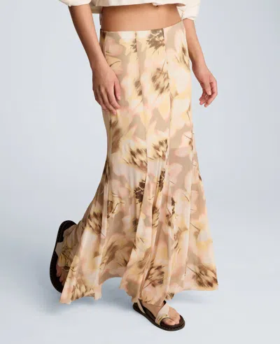Kenneth Cole Mesh Pull On Godet Fit And Flare Maxi Skirt In Brown