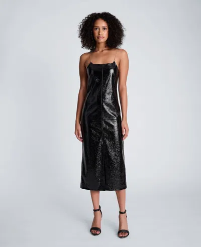 Kenneth Cole Metal Strap Midi Slip Dress In Black