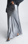 Kenneth Cole Metallic Bias Cut Maxi Skirt In Black/pewter