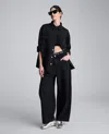 Kenneth Cole Metallic Pinstripe Wide Leg High Rise Denim Jean In Black