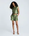 Kenneth Cole Womens Metallic Faux Leather Boxy Vest Shorts In Green