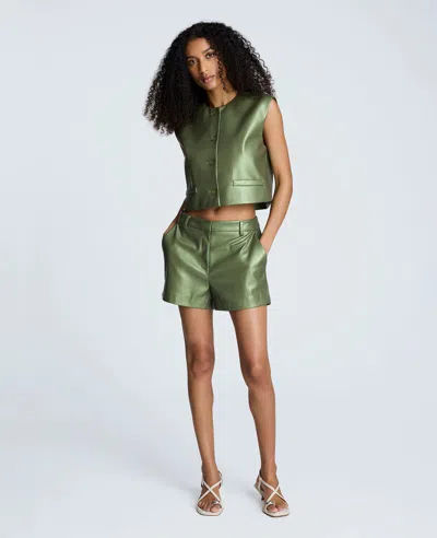 Kenneth Cole Metallic Pleather Fly Front Short In Green