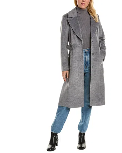 Kenneth Cole Military Long Wool-blend Coat In Gray