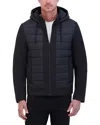 Kenneth Cole Men's Mixed-media Hooded Soft Shell Bomber Jacket