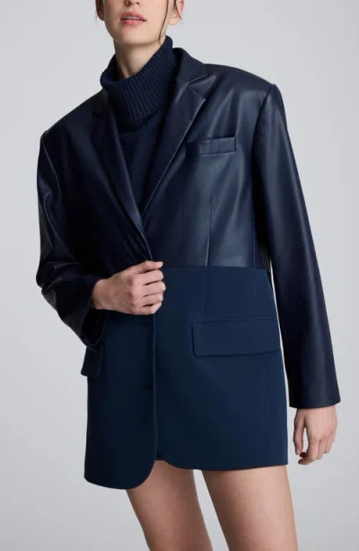 Kenneth Cole Mixed Media Boyfriend Blazer In Blue
