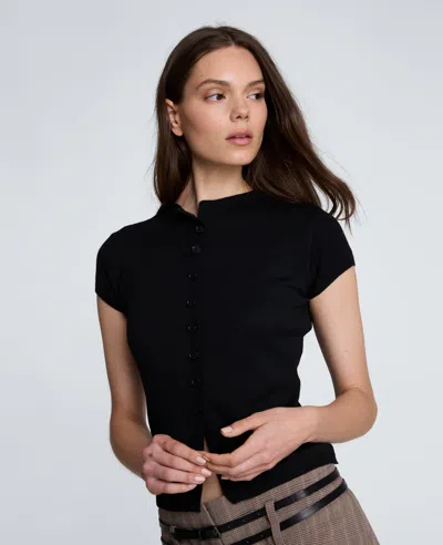 Kenneth Cole Mock Cardigan With Buttons In Black