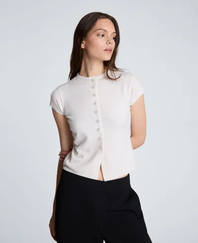 Kenneth Cole Mock Cardigan With Buttons In Oyster
