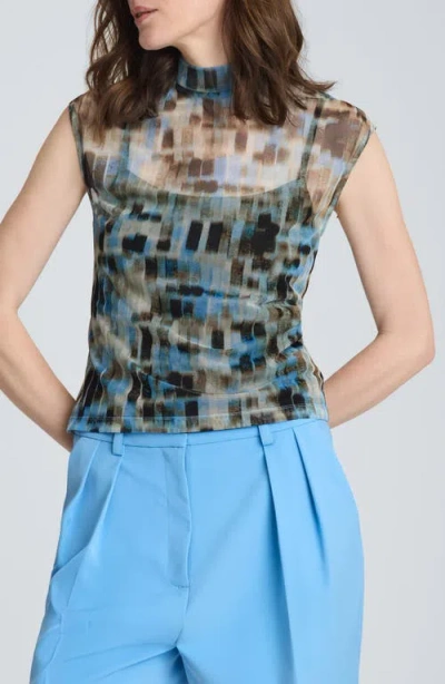 Kenneth Cole Mock Neck Cap Sleeve Top In Multi