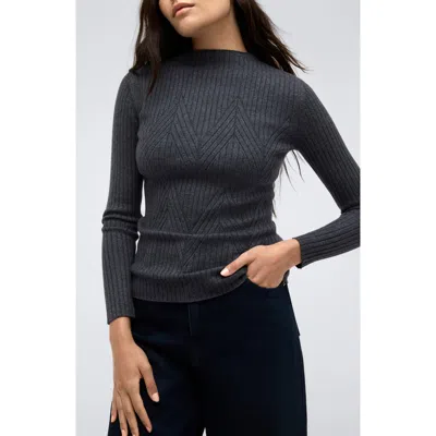 Kenneth Cole Mock Neck Chevron Rib Sweater In Medium Heather Grey